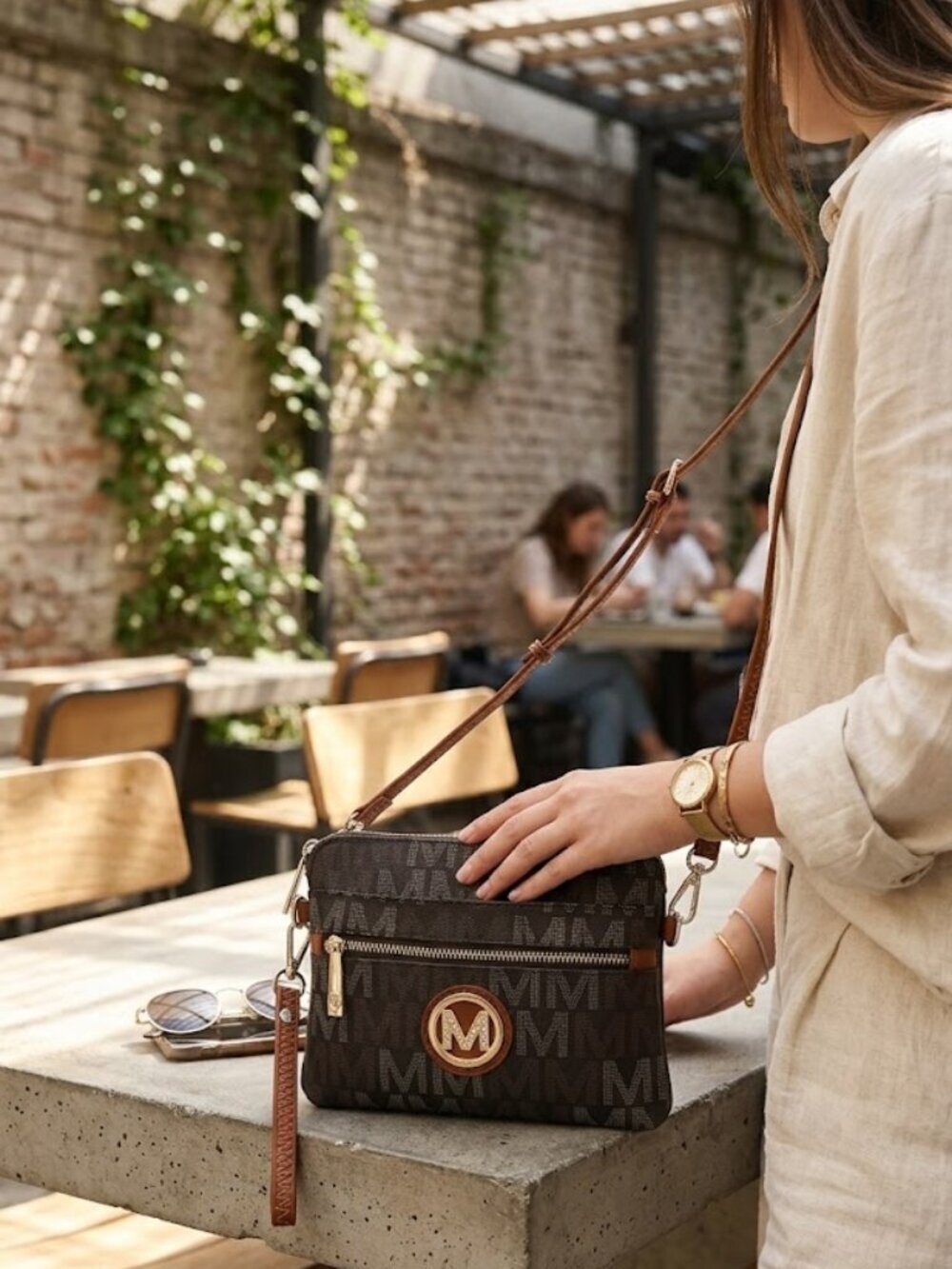 MKF Collection Heidi Monogram Crossbody Bag Wristlet Wallet Brown Vegan Leather - Picture 9 of 13